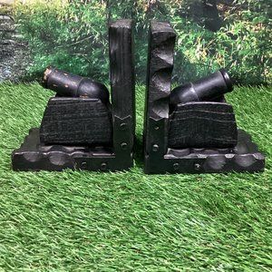Vintage Wooden Cannon Bookends